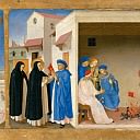 Coronation of the Virgin, predella – The Dispute of Saint Dominic and the Miracle of the Book, Fra Angelico