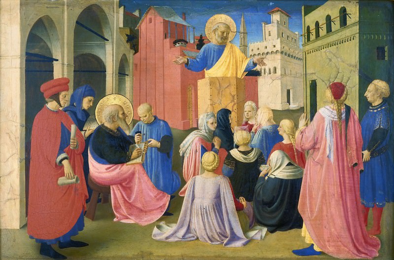 Linaioli Tabernacle, predella – St Peter Preaching in the Presence of St Mark, Fra Angelico