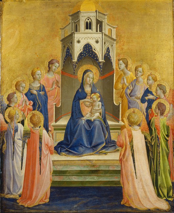 Enthroned Madonna with child and twelve angels