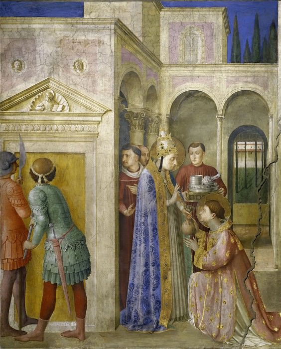 Сикст II передаёт святому Лаврентию сокровища церкви, Фра Анджелико