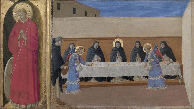 8 Cortona Polyptych, predella – St Vincent, The angels serve dinner to the friars, Fra Angelico