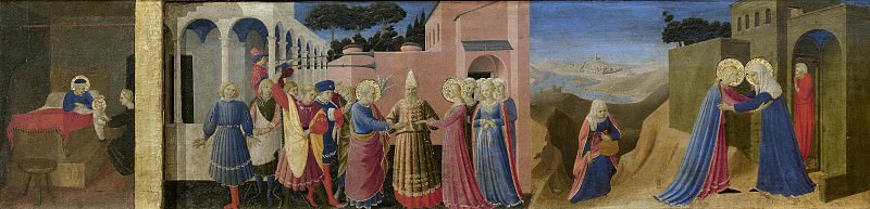 Кортонский алтарь – Благовещение, пределла – Рождество и Обручние Девы Марии, Встреча Марии с Елизаветой
