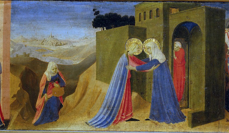 Кортонский алтарь – Благовещение, пределла – Встреча Марии и Елизаветы, Фра Анджелико
