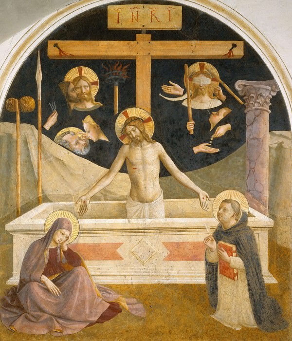 26 Christ in his tomb, with Mary a. Saint Dominic and the instruments of suffering, Fra Angelico