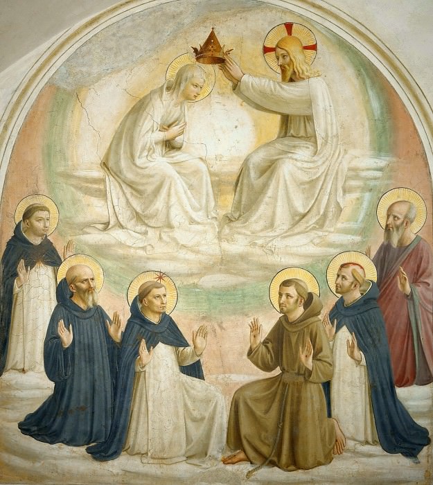 09 The coronation of Mary, Saints Thomas of Aquin, Benedict, Dominic, Francis of Assisi, Peter the Martyr and Mark, Fra Angelico