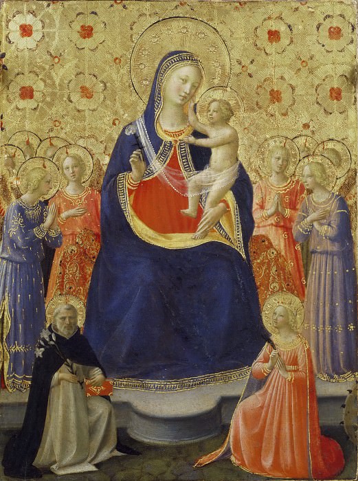 Мадонна с Младенцем на троне, святые Доминик, Екатерина Александрийская и ангелы, Фра Анджелико