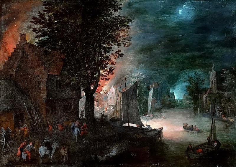 The fire in the village, Jan Brueghel the Younger