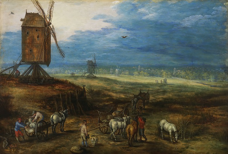 Landscape with windmills, Jan Brueghel the Younger