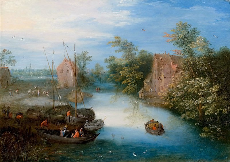 Речной пейзаж с лодками и фигурами, Ян Брейгель Младший