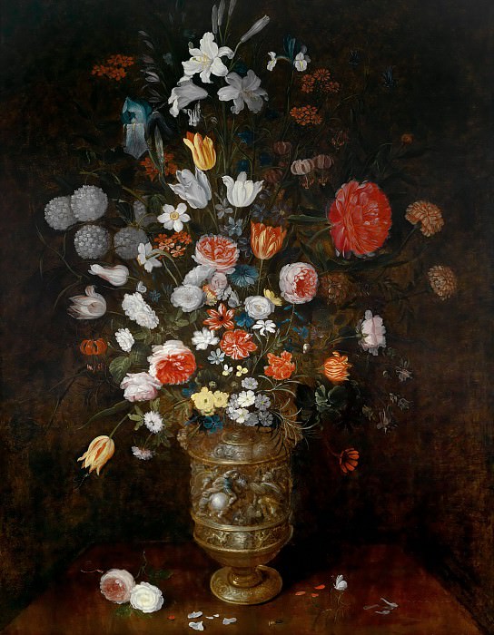 Flowers in a carved and gilded vase, Jan Brueghel the Younger