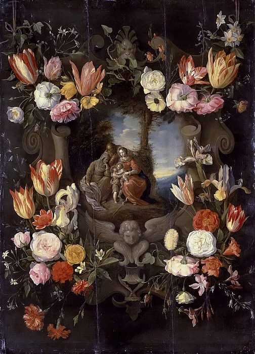 Святое семейство в обрамлении цветов, Ян Брейгель Младший