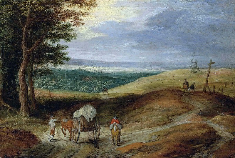 Landscape with peasants and a wagon, Jan Brueghel the Younger