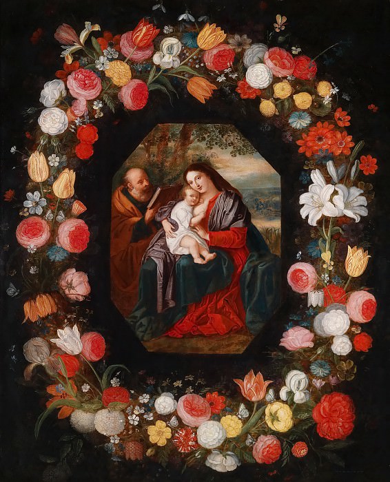 Holy Family in a flower garland, Jan Brueghel the Younger