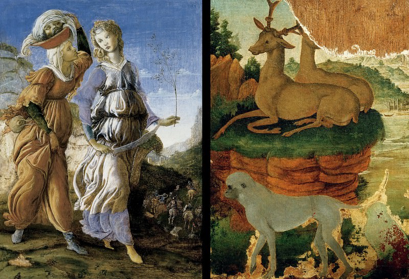 The Return of Judith and Landscape with roe deer and monkeys , Alessandro Botticelli