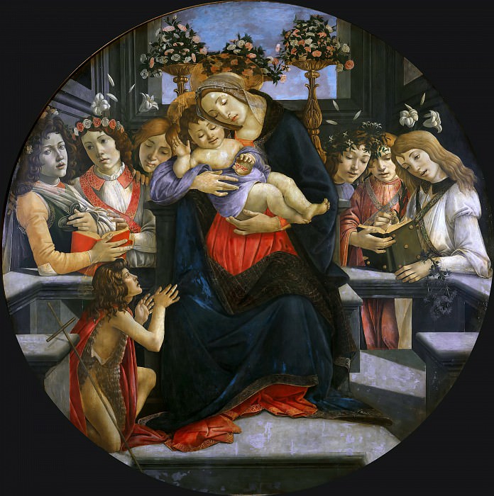 Virgin and Child with Six Angels and the Baptist, Alessandro Botticelli