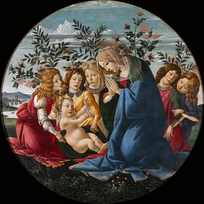 Madonna Adoring the Child with Five Angels , Alessandro Botticelli