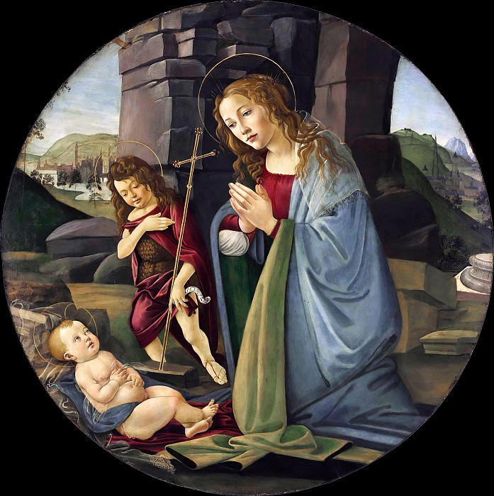Мадонна и юный Иоанн Креститель, поклоняющиеся Младенцу Христу, Сандро Боттичелли