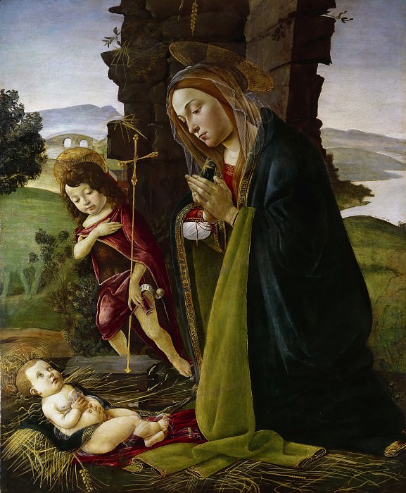 Мадонна с Иоанном Крестителем, поклоняющиеся Младенцу Христу , Сандро Боттичелли