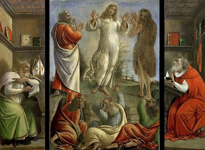Triptych showing the Transfiguration with Saints Jerome and Augustine, Alessandro Botticelli
