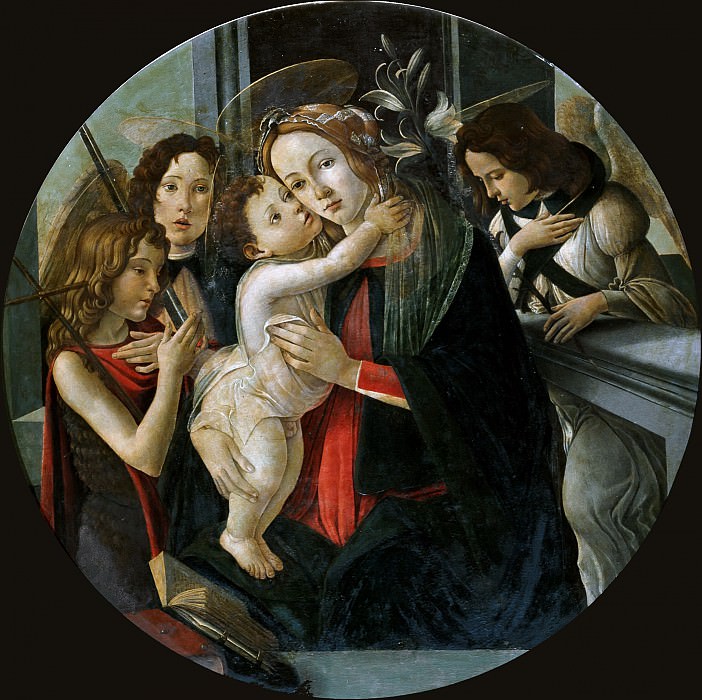 Мадонна с Младенцем, юным Иоанном Крестителем и двумя ангелами , Сандро Боттичелли