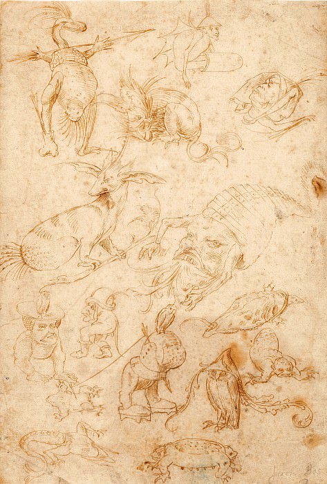 Sketch sheet with monsters, Hieronymus Bosch