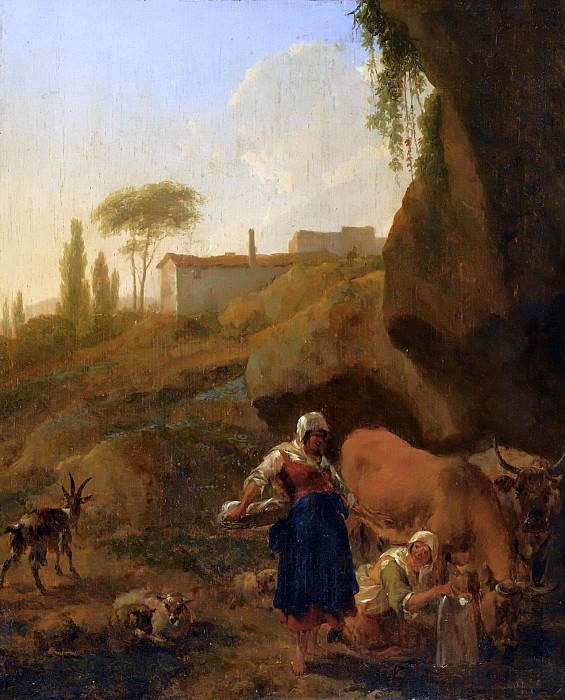 A Rocky Southern Landcape With Two Peasant Women, Nicolaes (Claes Pietersz.) Berchem