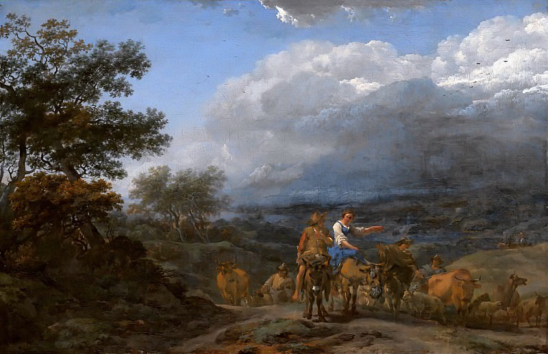 Холмистый пейзаж с пастухами и стадом, Николас Питерс Берхем