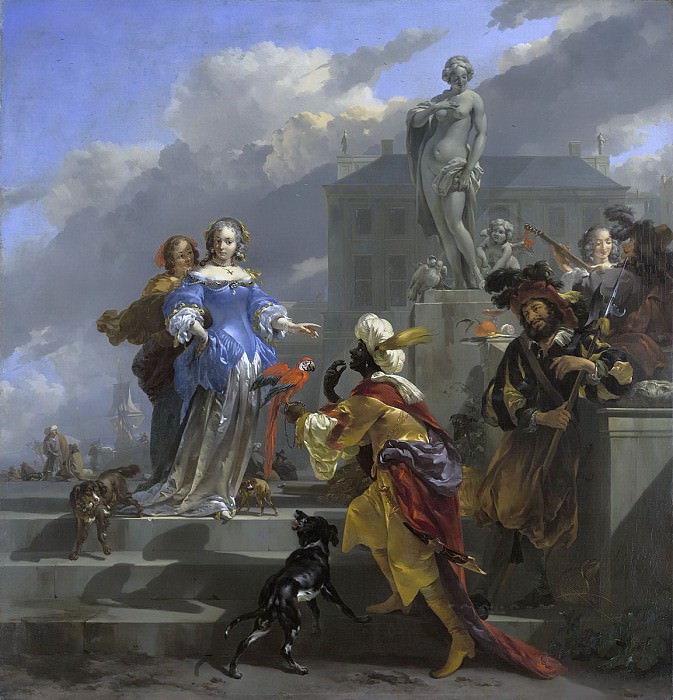 A Moor Presenting a Parrot to a Lady, Nicolaes (Claes Pietersz.) Berchem