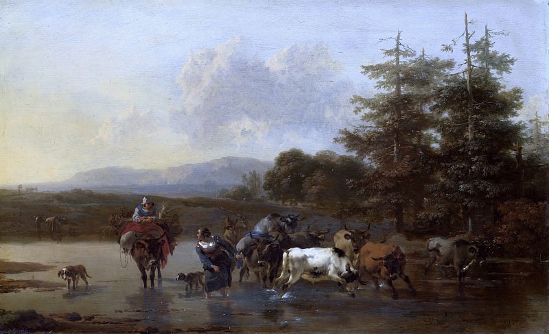 Пастухи со стадом, переходящие ручей, Николас Питерс Берхем
