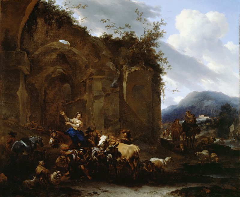 Пастухи со стадом и кузнец у римских руин