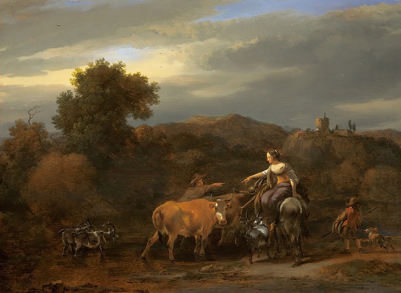 An Evening Landscape with Drovers and their Animals, Nicolaes (Claes Pietersz.) Berchem