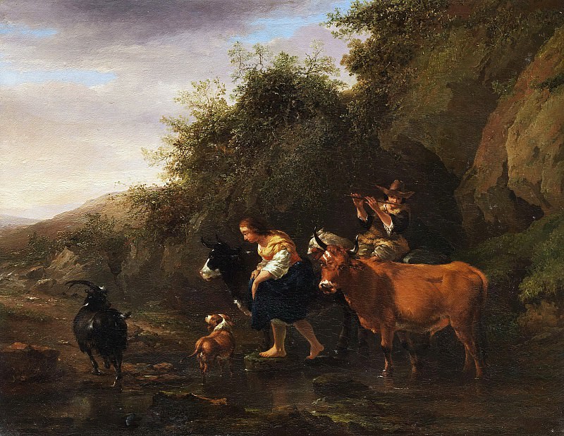 Крестьяне, пересекающие ручей, Николас Питерс Берхем