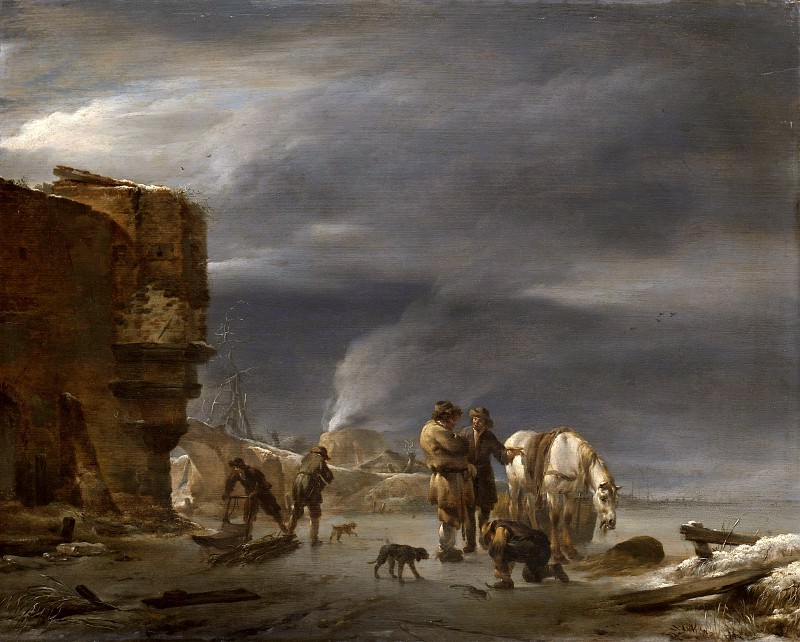 On the ice near the town, Nicolaes (Claes Pietersz.) Berchem