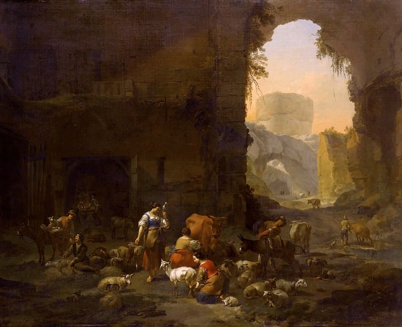 The shepherds with a herd among the ruins, Nicolaes (Claes Pietersz.) Berchem