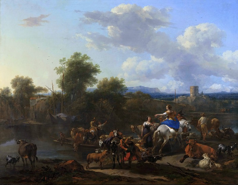 Ferry with livestock, Nicolaes (Claes Pietersz.) Berchem