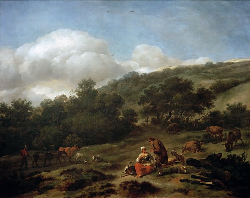 Холмистый пейзаж с пастухами