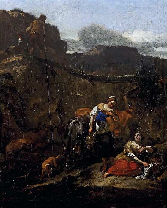 Shepherds resting in a rocky landscape, Nicolaes (Claes Pietersz.) Berchem