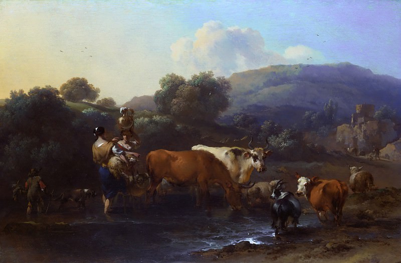 Пастухи со стадом, переходящие ручей, Николас Питерс Берхем