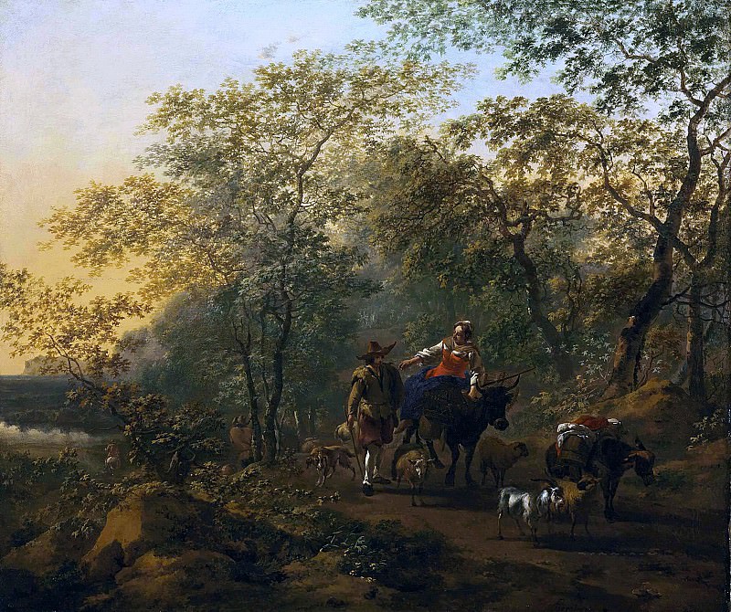 An Italianate landscape with a shepherdess and a drover, Nicolaes (Claes Pietersz.) Berchem