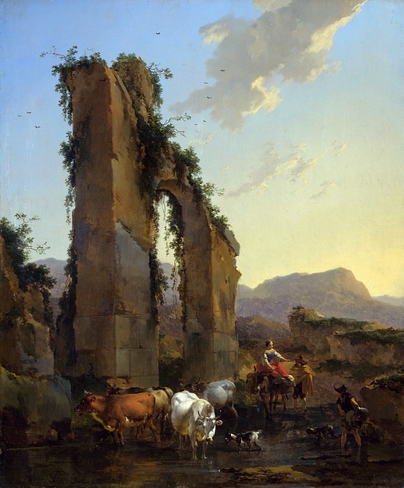 Пейзаж с пастухами и стадом у руин античного акведука, Николас Питерс Берхем