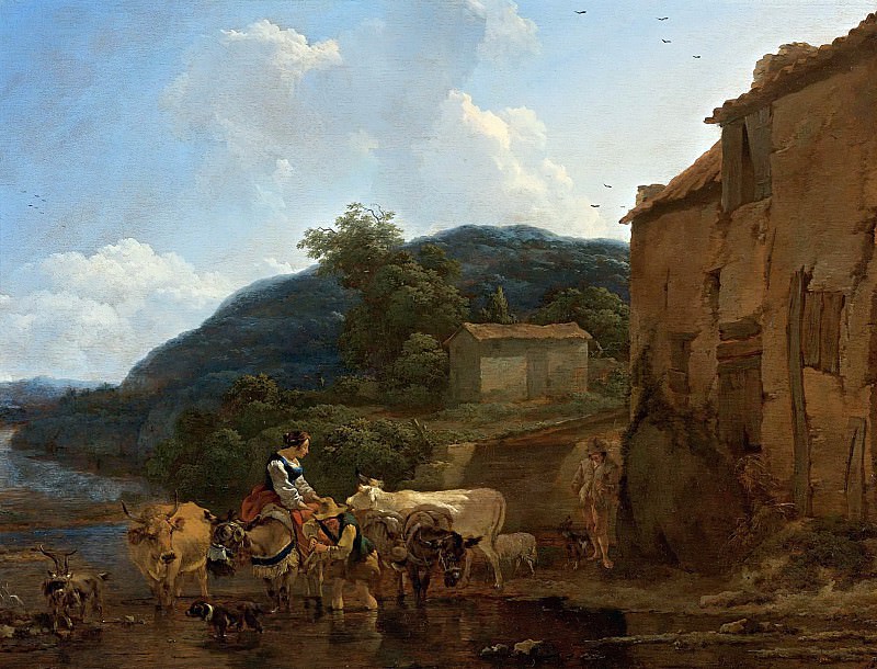 Пейзаж со стадом на водопое, Николас Питерс Берхем