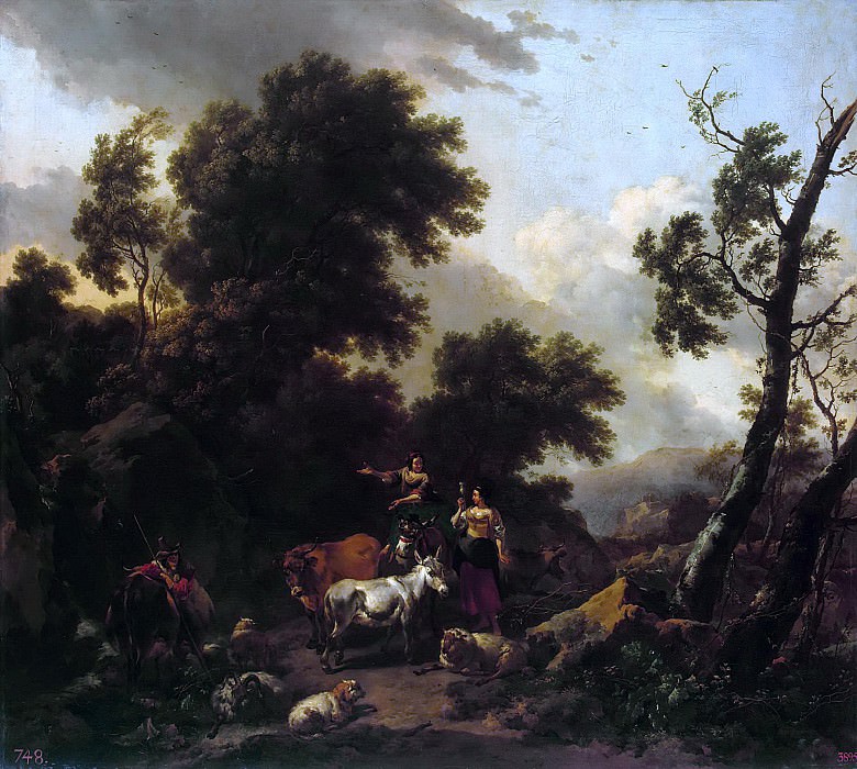 Italian landscape with two girls and a herd, Nicolaes (Claes Pietersz.) Berchem