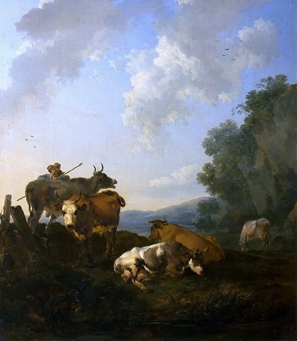 Пейзаж с пастухом и коровами