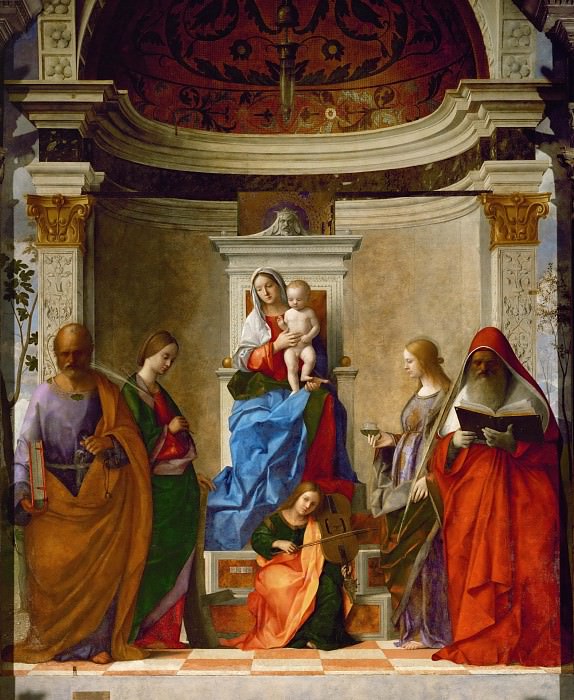 Мадонна на троне со святыми Петром, Екатериной, Лючией и Иеронимом, Джованни Беллини