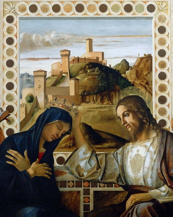 Pesaro Altarpiece, detail – Coronation of the Virgin, Giovanni Bellini
