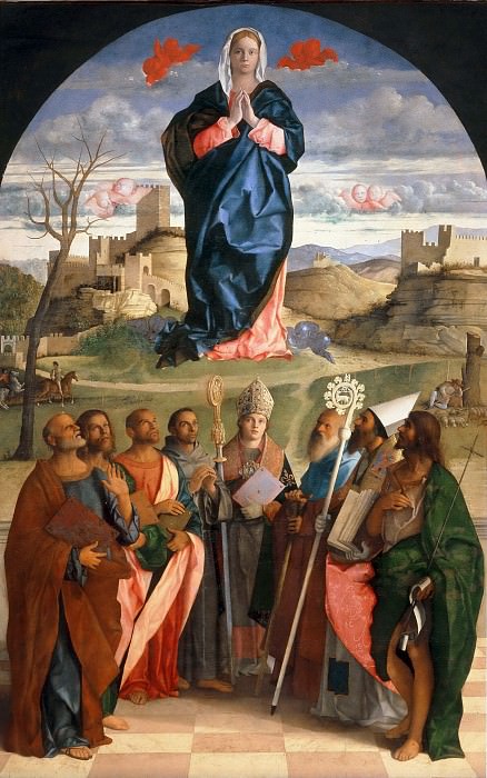 Virgin Mary in glory with the Saints Peter, John the Evangelist, Mark, Francis of Assisi, Louis of Toulouse, Antonius Abbas, Augustine and John the Baptist