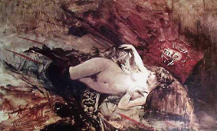 Naked Young Lady with Blanket, Giovanni Boldini