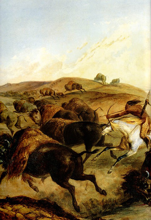 Indians Hunting The Bison-[ Left ]-KarlBodmer, Karl Bodmer