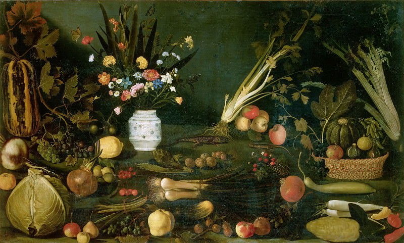 Натюрморт с цветами, овощами и фруктами 
