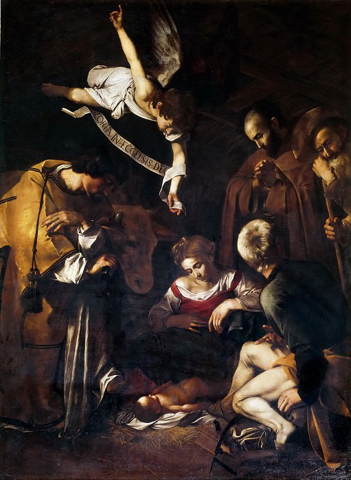 Nativity with Saints Lawrence and Francis, Michelangelo Merisi da Caravaggio